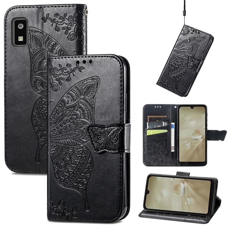 Embossing Mandala Flower Butterfly Leather Wallet Case for Sharp AQUOS wish SH-M20 - Black