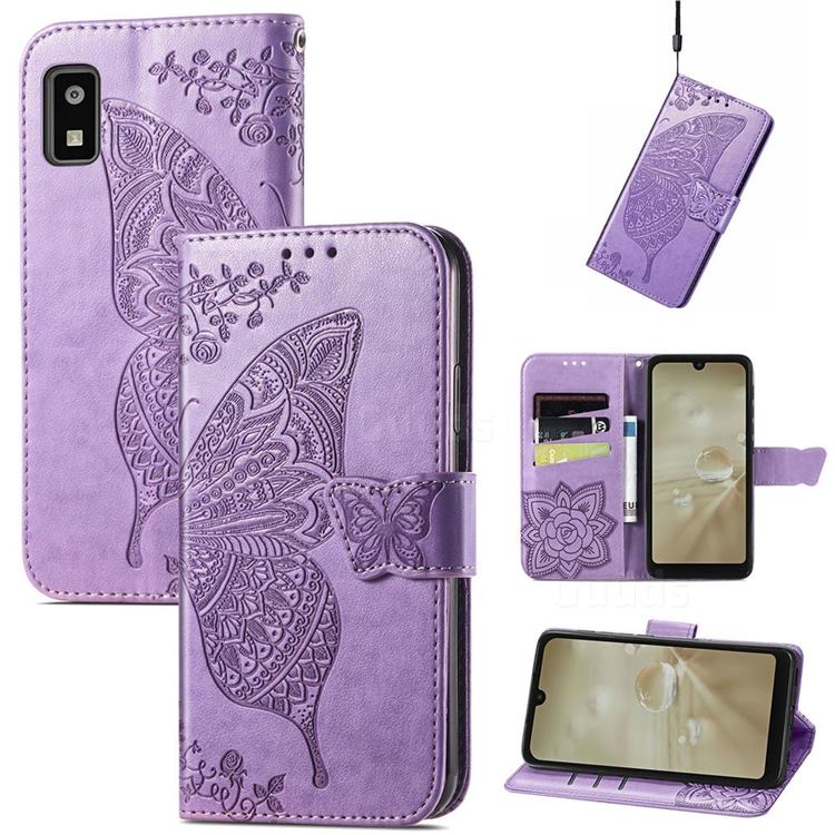 Embossing Mandala Flower Butterfly Leather Wallet Case for Sharp AQUOS wish SH-M20 - Light Purple
