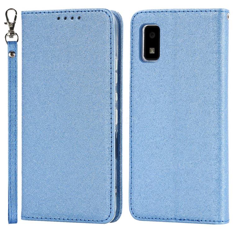 Ultra Slim Magnetic Automatic Suction Silk Lanyard Leather Flip Cover for Sharp AQUOS wish SH-M20 SHG06 - Sky Blue