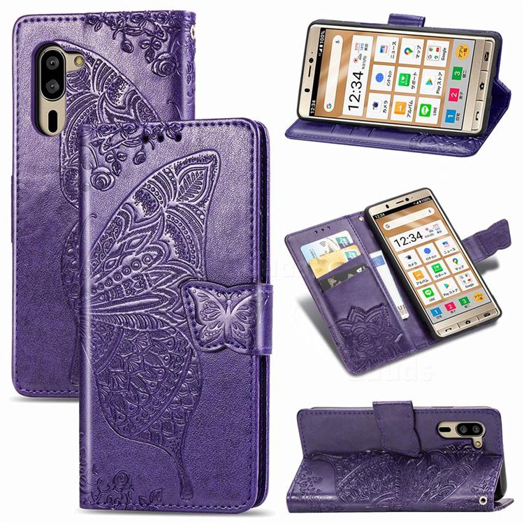 Embossing Mandala Flower Butterfly Leather Wallet Case for Sharp Simple Sumaho5 - Dark Purple