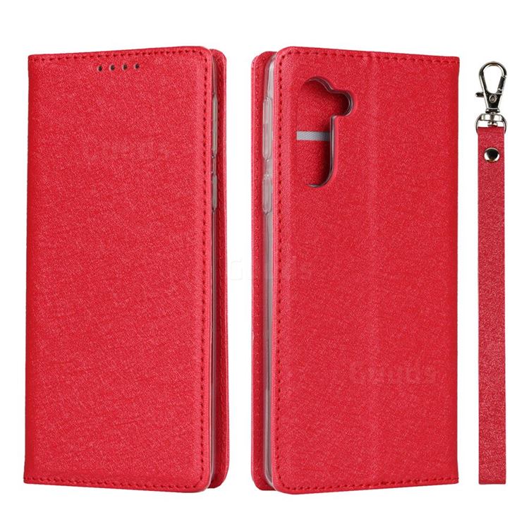 Ultra Slim Magnetic Automatic Suction Silk Lanyard Leather Flip Cover for Sharp Simple Sumaho5 - Red