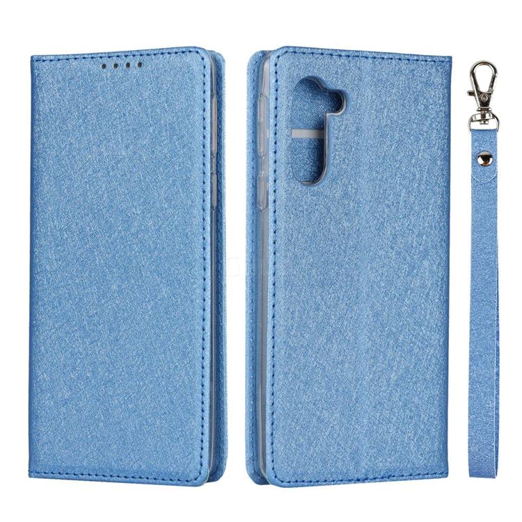 Ultra Slim Magnetic Automatic Suction Silk Lanyard Leather Flip Cover for Sharp Simple Sumaho5 - Sky Blue