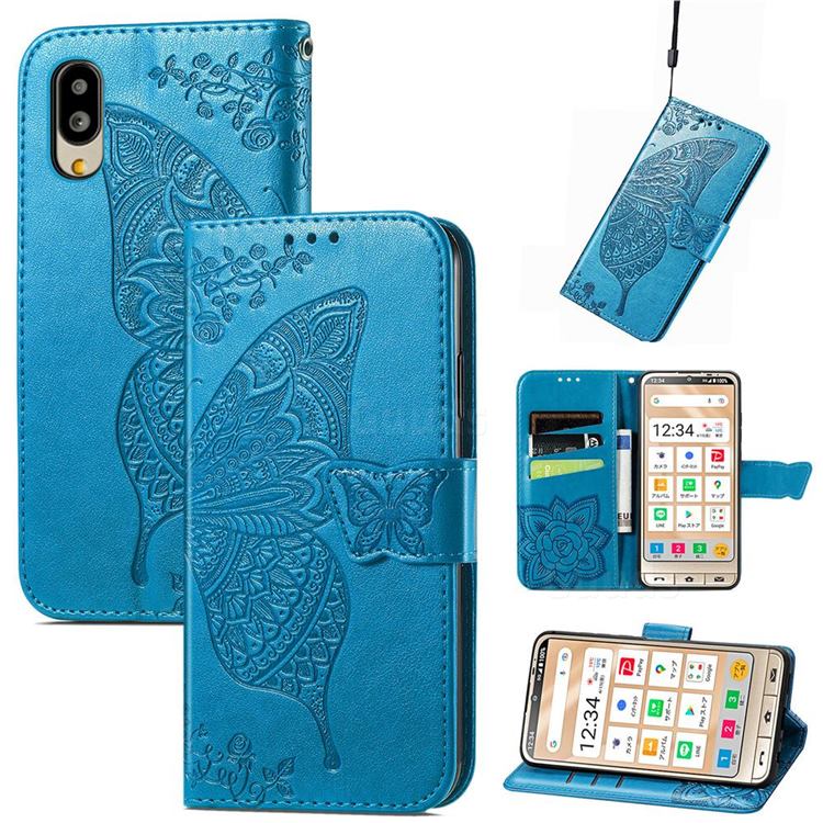 Embossing Mandala Flower Butterfly Leather Wallet Case for Sharp Simple Sumaho6 - Blue