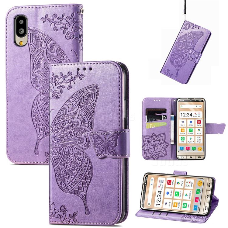 Embossing Mandala Flower Butterfly Leather Wallet Case for Sharp Simple Sumaho6 - Light Purple