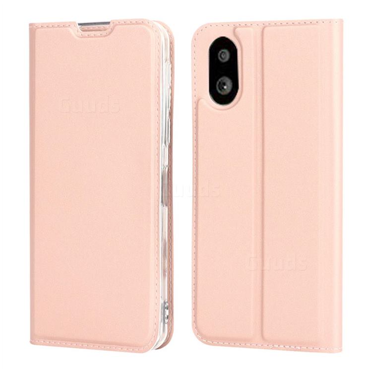 Ultra Slim Card Magnetic Automatic Suction Leather Wallet Case for Sharp Simple Sumaho6 - Rose Gold