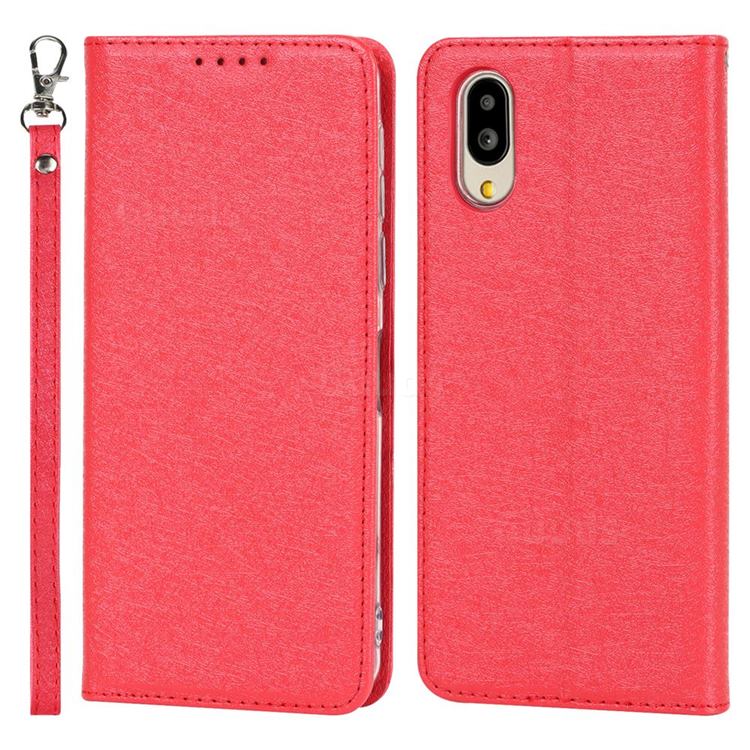 Ultra Slim Magnetic Automatic Suction Silk Lanyard Leather Flip Cover for Sharp Simple Sumaho6 - Red