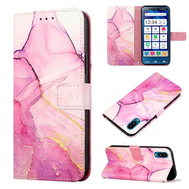 Pink Purple Marble Leather Wallet Protective Case for Sharp Simple Sumaho6