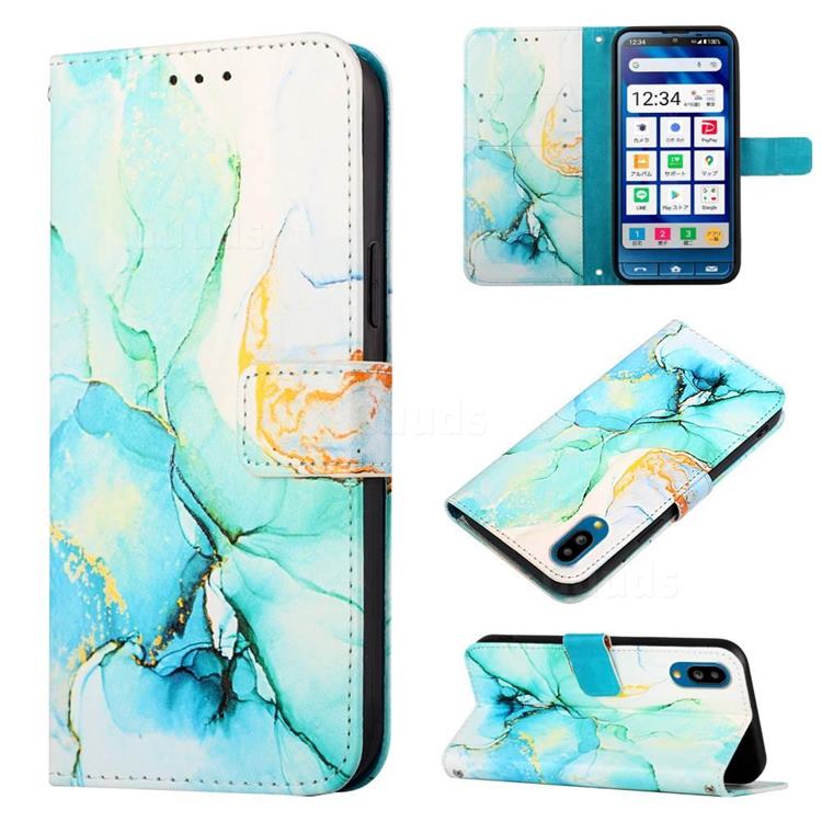 Green Illusion Marble Leather Wallet Protective Case for Sharp Simple Sumaho6