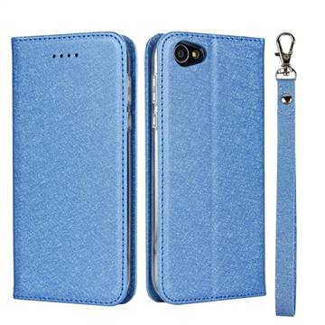 Ultra Slim Magnetic Automatic Suction Silk Lanyard Leather Flip Cover for Sharp Basio 2 SHV36 - Sky Blue
