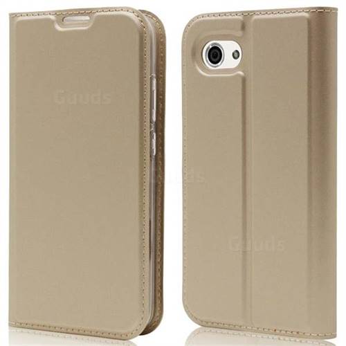 Ultra Slim Card Magnetic Automatic Suction Leather Wallet Case for Sharp AQUOS R Compact SHV41 - Champagne