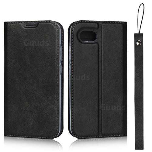 Calf Pattern Magnetic Automatic Suction Leather Wallet Case for Sharp AQUOS R Compact SHV41 - Black