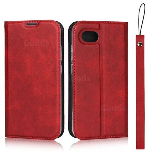 Calf Pattern Magnetic Automatic Suction Leather Wallet Case for Sharp AQUOS R Compact SHV41 - Red