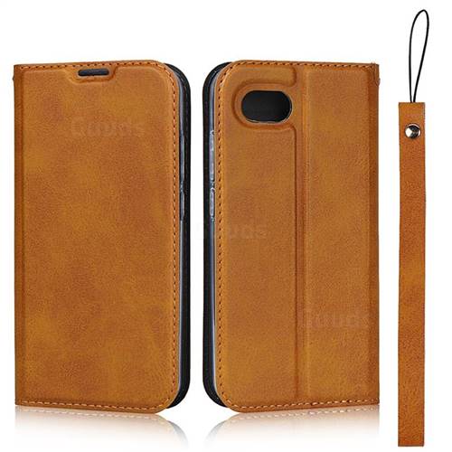 Calf Pattern Magnetic Automatic Suction Leather Wallet Case for Sharp AQUOS R Compact SHV41 - Brown