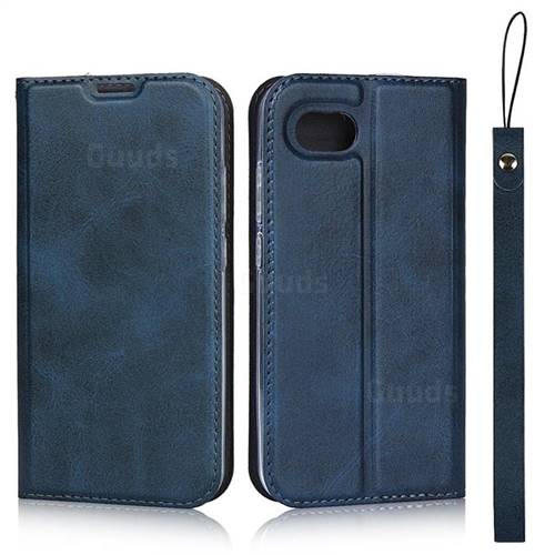 Calf Pattern Magnetic Automatic Suction Leather Wallet Case for Sharp AQUOS R Compact SHV41 - Blue