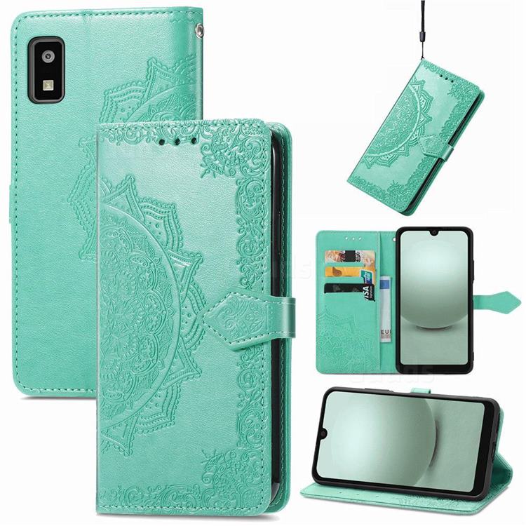 Embossing Imprint Mandala Flower Leather Wallet Case for Sharp AQUOS Wish 3 - Green