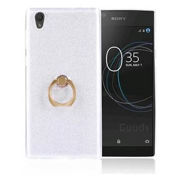 Luxury Soft TPU Glitter Back Ring Cover with 360 Rotate Finger Holder Buckle for Sony Xperia L1 / Sony E6 - White