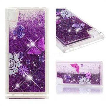 Purple Flower Butterfly Dynamic Liquid Glitter Quicksand Soft TPU Case for Sony Xperia L1 / Sony E6