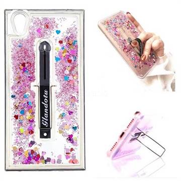 Concealed Ring Holder Stand Glitter Quicksand Dynamic Liquid Phone Case for Sony Xperia L1 / Sony E6 - Rose