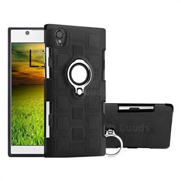 Ice Cube Shockproof PC + Silicon Invisible Ring Holder Phone Case for Sony Xperia L1 / Sony E6 - Black