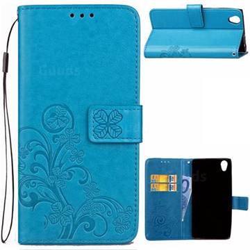 Embossing Imprint Four-Leaf Clover Leather Wallet Case for Sony Xperia L1 - Blue