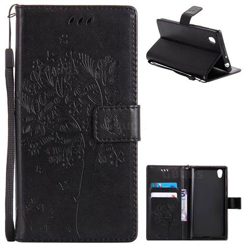Embossing Butterfly Tree Leather Wallet Case for Sony Xperia L1 / Sony E6 - Black