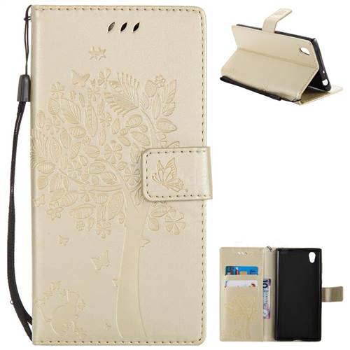 Embossing Butterfly Tree Leather Wallet Case for Sony Xperia L1 / Sony E6 - Champagne