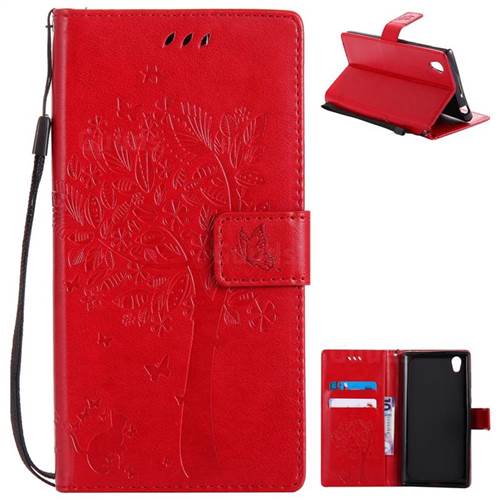 Embossing Butterfly Tree Leather Wallet Case for Sony Xperia L1 / Sony E6 - Red