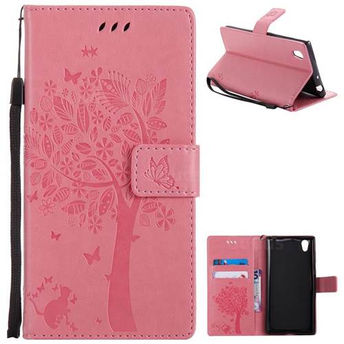 Embossing Butterfly Tree Leather Wallet Case for Sony Xperia L1 / Sony E6 - Pink