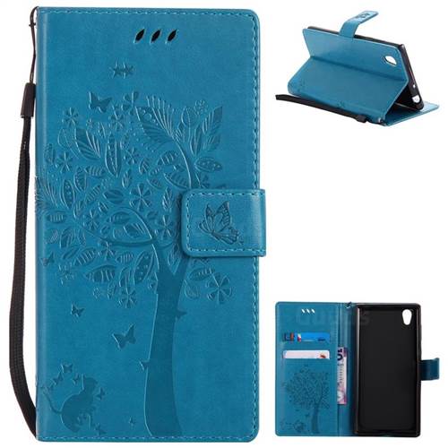 Embossing Butterfly Tree Leather Wallet Case for Sony Xperia L1 / Sony E6 - Blue