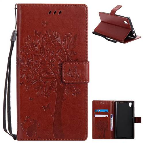 Embossing Butterfly Tree Leather Wallet Case for Sony Xperia L1 / Sony E6 - Brown