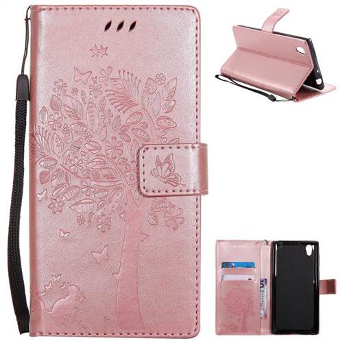Embossing Butterfly Tree Leather Wallet Case for Sony Xperia L1 / Sony E6 - Rose Pink