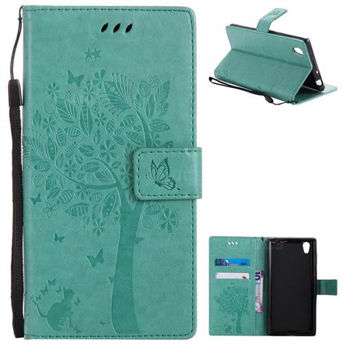 Embossing Butterfly Tree Leather Wallet Case for Sony Xperia L1 / Sony E6 - Cyan