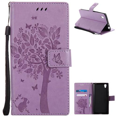 Embossing Butterfly Tree Leather Wallet Case for Sony Xperia L1 / Sony E6 - Violet