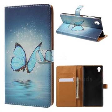 Sea Blue Butterfly Leather Wallet Case for Sony Xperia L1 / Sony E6