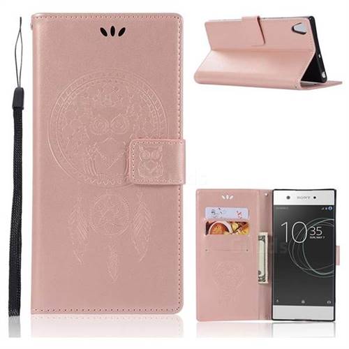 Intricate Embossing Owl Campanula Leather Wallet Case for Sony Xperia L1 / Sony E6 - Rose Gold