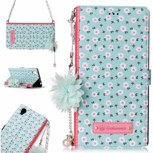 Daisy Endeavour Florid Pearl Flower Pendant Metal Strap PU Leather Wallet Case for Sony Xperia L1 / Sony E6