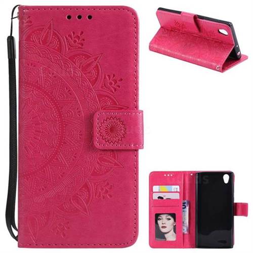 Intricate Embossing Datura Leather Wallet Case for Sony Xperia L1 / Sony E6 - Rose Red