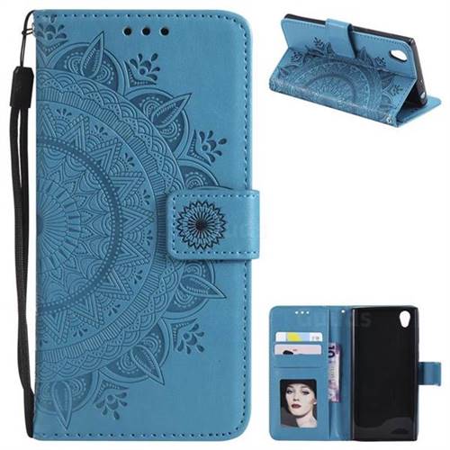 Intricate Embossing Datura Leather Wallet Case for Sony Xperia L1 / Sony E6 - Blue