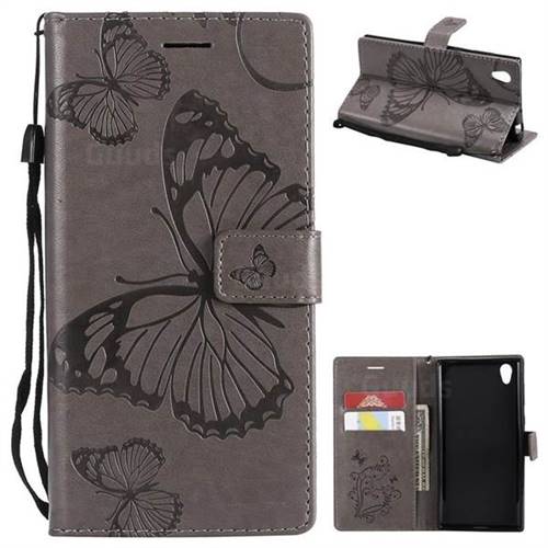 Embossing 3D Butterfly Leather Wallet Case for Sony Xperia L1 / Sony E6 - Gray