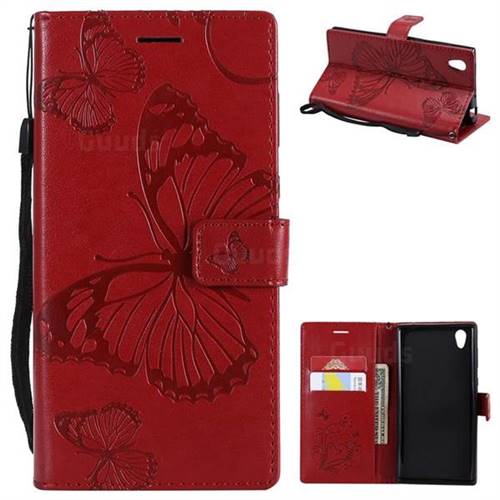 Embossing 3D Butterfly Leather Wallet Case for Sony Xperia L1 / Sony E6 - Red