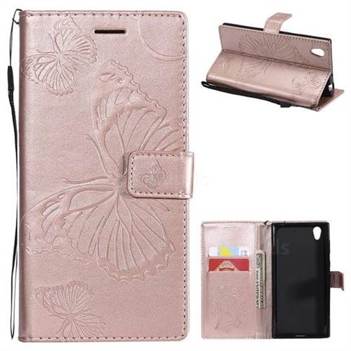 Embossing 3D Butterfly Leather Wallet Case for Sony Xperia L1 / Sony E6 - Rose Gold