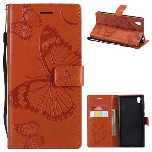 Embossing 3D Butterfly Leather Wallet Case for Sony Xperia L1 / Sony E6 - Orange