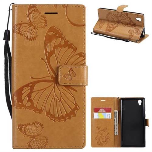 Embossing 3D Butterfly Leather Wallet Case for Sony Xperia L1 / Sony E6 - Yellow
