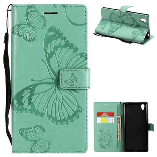 Embossing 3D Butterfly Leather Wallet Case for Sony Xperia L1 / Sony E6 - Green