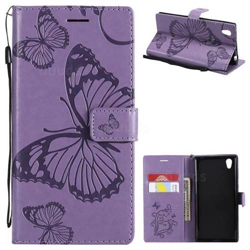 Embossing 3D Butterfly Leather Wallet Case for Sony Xperia L1 / Sony E6 - Purple