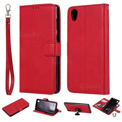 Retro Greek Detachable Magnetic PU Leather Wallet Phone Case for Sony Xperia L1 / Sony E6 - Red