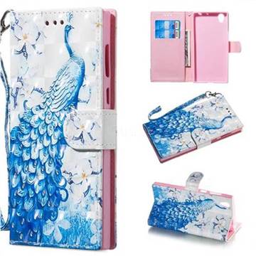 Blue Peacock 3D Painted Leather Wallet Phone Case for Sony Xperia L1 / Sony E6