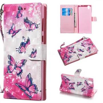 Pink Butterfly 3D Painted Leather Wallet Phone Case for Sony Xperia L1 / Sony E6