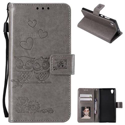 Embossing Owl Couple Flower Leather Wallet Case for Sony Xperia L1 / Sony E6 - Gray