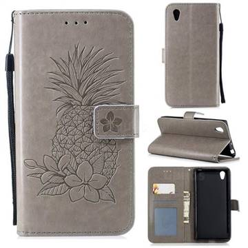 Embossing Flower Pineapple Leather Wallet Case for Sony Xperia L1 / Sony E6 - Gray